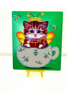 Boncuklu Taşlı Mozaik Elmas Goblen Pano Tablo Resim Puzzle Dıamond Paıntıng 21x25- Kedi Modeli