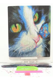 Boncuklu Taşlı Mozaik Elmas Goblen Pano Tablo Resim Puzzle Dıamond Paıntıng 21x25- Kedi Modeli